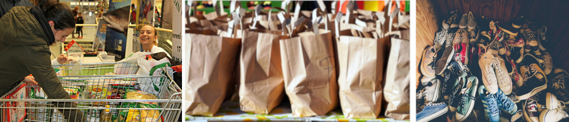 femme qui range des courses dans un chariot au supermarché, sac de courses, plusieurs paires de chaussures